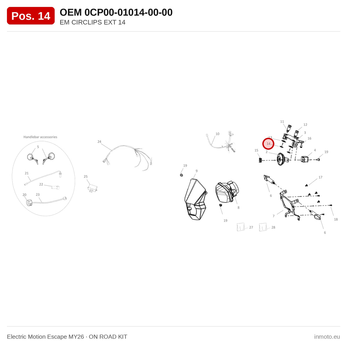 EM CIRCLIPS EXT 14 – Electric Motion Escape MY26 exploded view, on road kit, pos. 14
