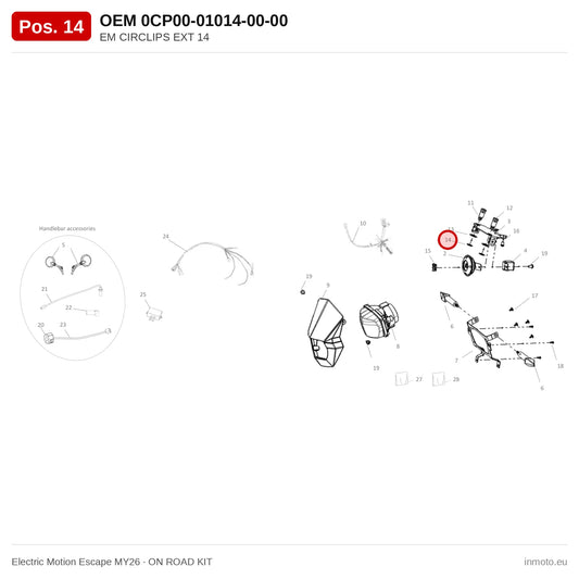 EM CIRCLIPS EXT 14 – Electric Motion Escape MY26 exploded view, on road kit, pos. 14