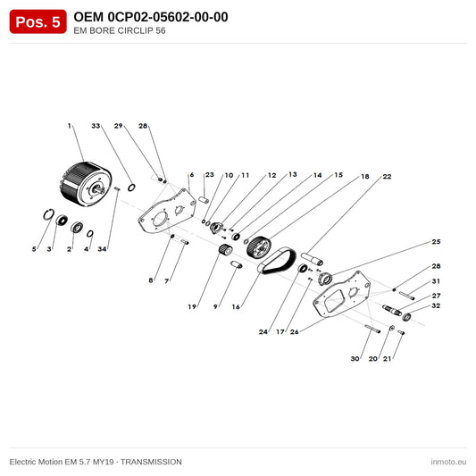 EM BORE CIRCLIP 56 – Electric Motion EM 5.7 MY19 exploded view, transmission, pos. 5