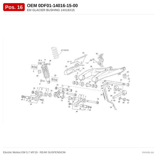 EM GLACIER BUSHING 14X16X15 – Electric Motion EM 5.7 MY19 exploded view, rear suspension, pos. 16