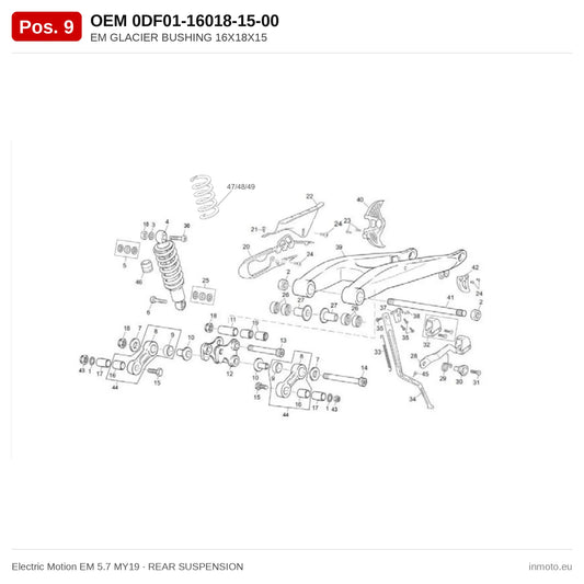 EM GLACIER BUSHING 16X18X15 – Electric Motion EM 5.7 MY19 exploded view, rear suspension, pos. 9