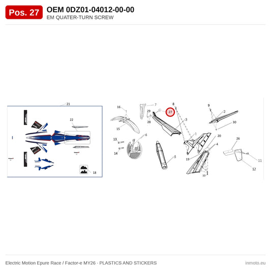 EM QUATER-TURN SCREW – Electric Motion Epure Race / Factor-e MY26 exploded view, plastics and stickers, pos. 27
