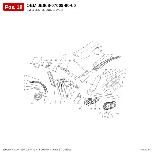 EM SILENTBLOCK SPACER – Electric Motion EM 5.7 MY18 exploded view, plastics and stickers, pos. 19