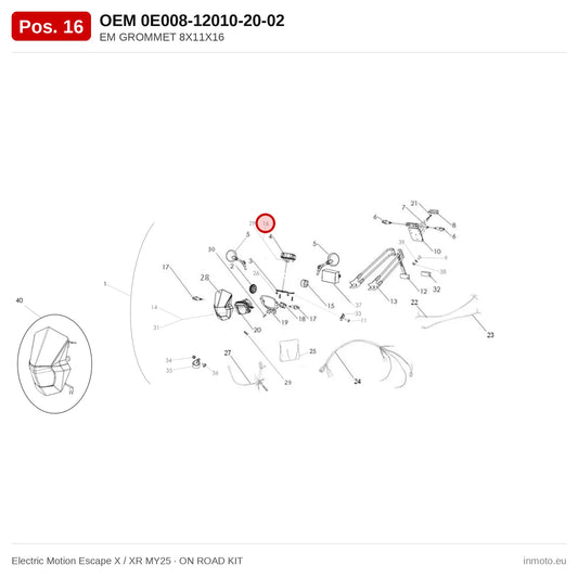 EM GROMMET 8X11X16 – Electric Motion Escape X / XR MY25 exploded view, on road kit, pos. 16