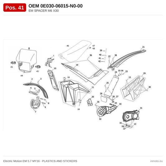 EM SPACER M6 X30 – Electric Motion EM 5.7 MY16 exploded view, plastics and stickers, pos. 41