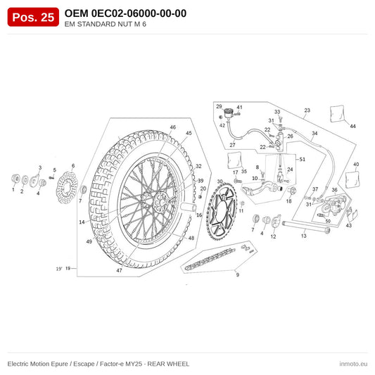 EM STANDARD NUT M 6 – Electric Motion Epure / Escape / Factor-e MY25 exploded view, rear wheel, pos. 25