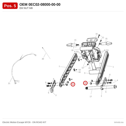 EM NUT M8 – Electric Motion Escape MY26 exploded view, on road kit, pos. 5
