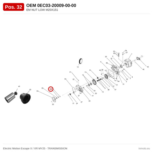 EM NUT LOW M20X151 – Electric Motion Escape X / XR MY25 exploded view, transmission, pos. 32