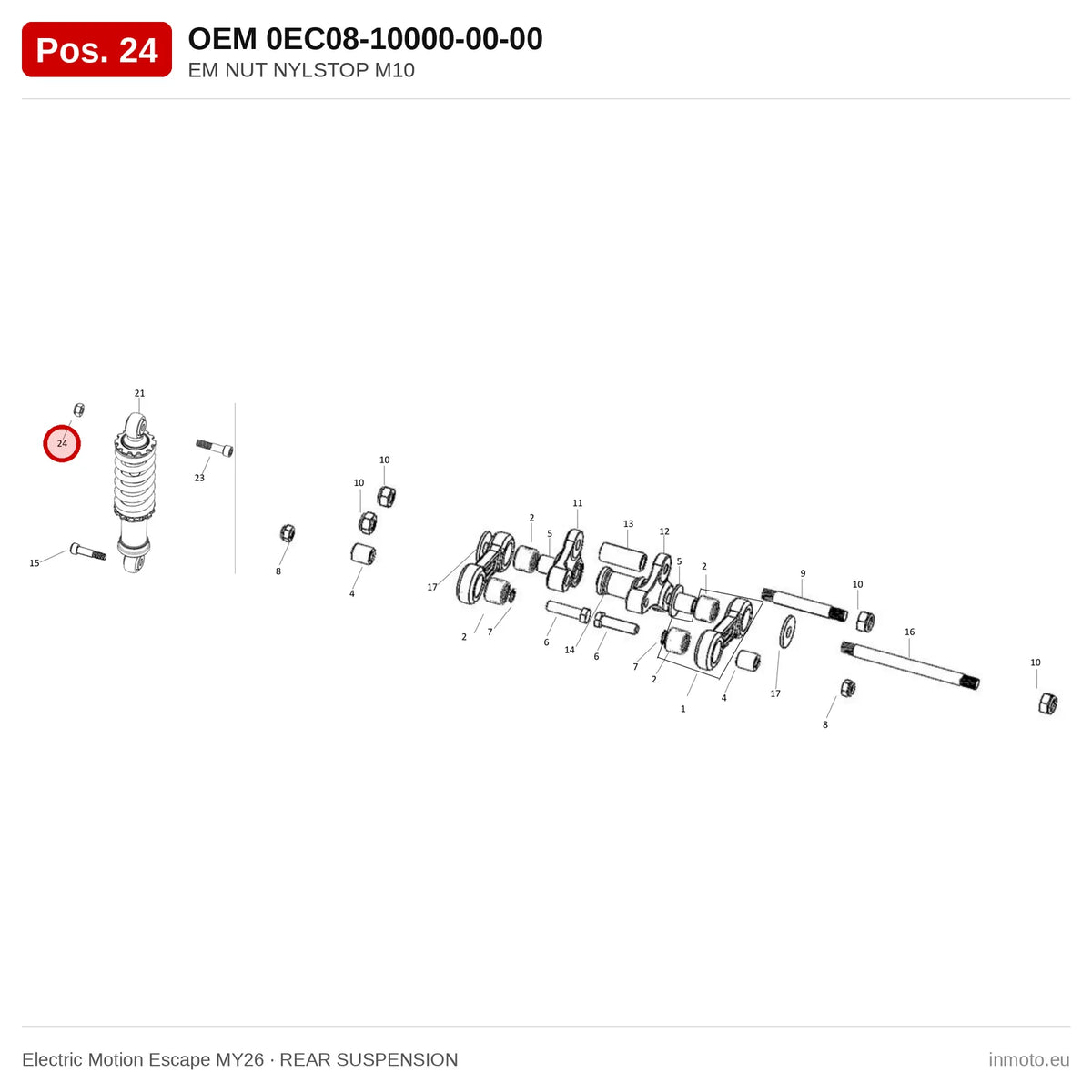 EM NUT NYLSTOP M10 – Electric Motion Escape MY26 exploded view, rear suspension, pos. 24