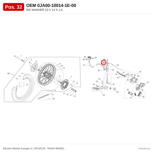 EM WASHER 10 X 14 X 1,5 – Electric Motion Escape X / XR MY26 exploded view, rear wheel, pos. 32