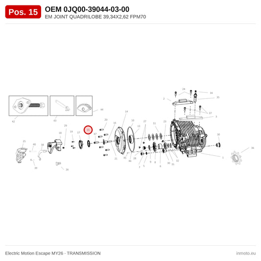 EM JOINT QUADRILOBE 39,34X2,62 FPM70 – Electric Motion Escape MY26 exploded view, transmission, pos. 15