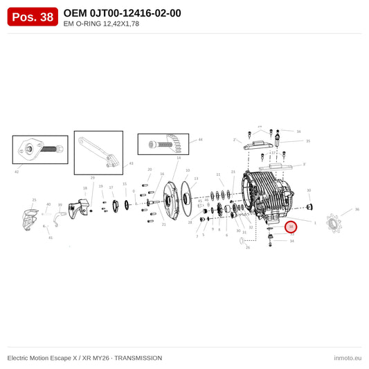 EM O-RING 12,42X1,78 – Electric Motion Escape X / XR MY26 exploded view, transmission, pos. 38