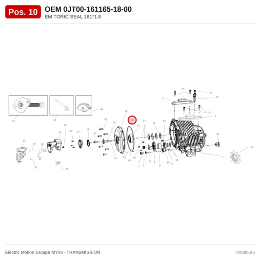 EM TORIC SEAL 161*1.8 – Electric Motion Escape MY26 exploded view, transmission, pos. 10