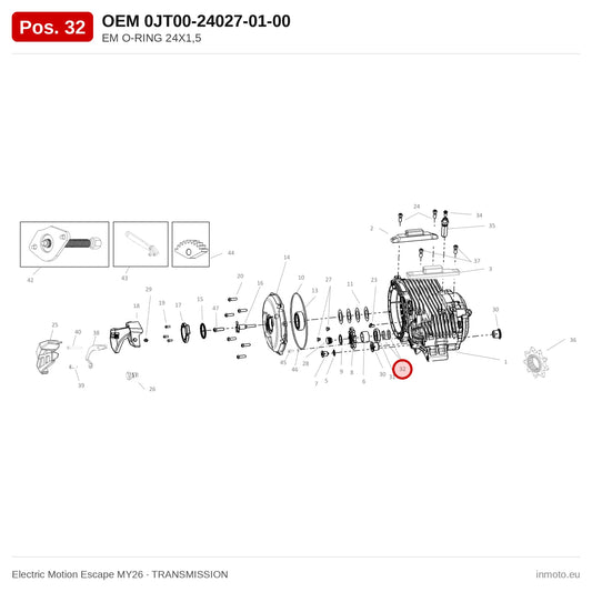 EM O-RING 24X1,5 – Electric Motion Escape MY26 exploded view, transmission, pos. 32
