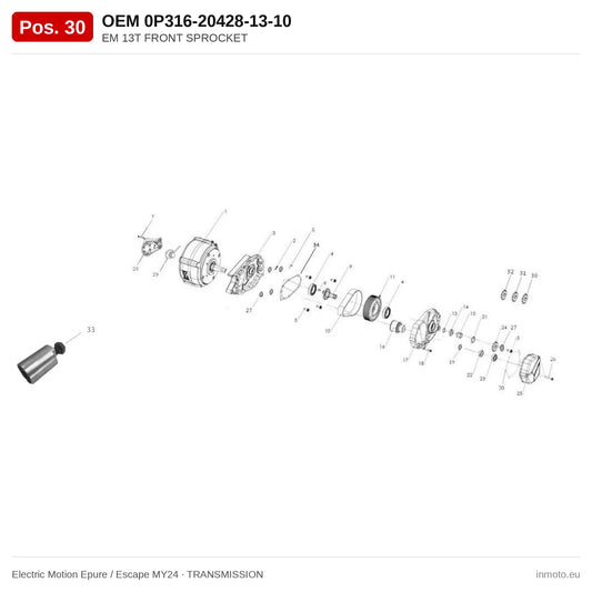 EM 13T FRONT SPROCKET – Electric Motion Epure / Escape MY24 exploded view, transmission, pos. 30