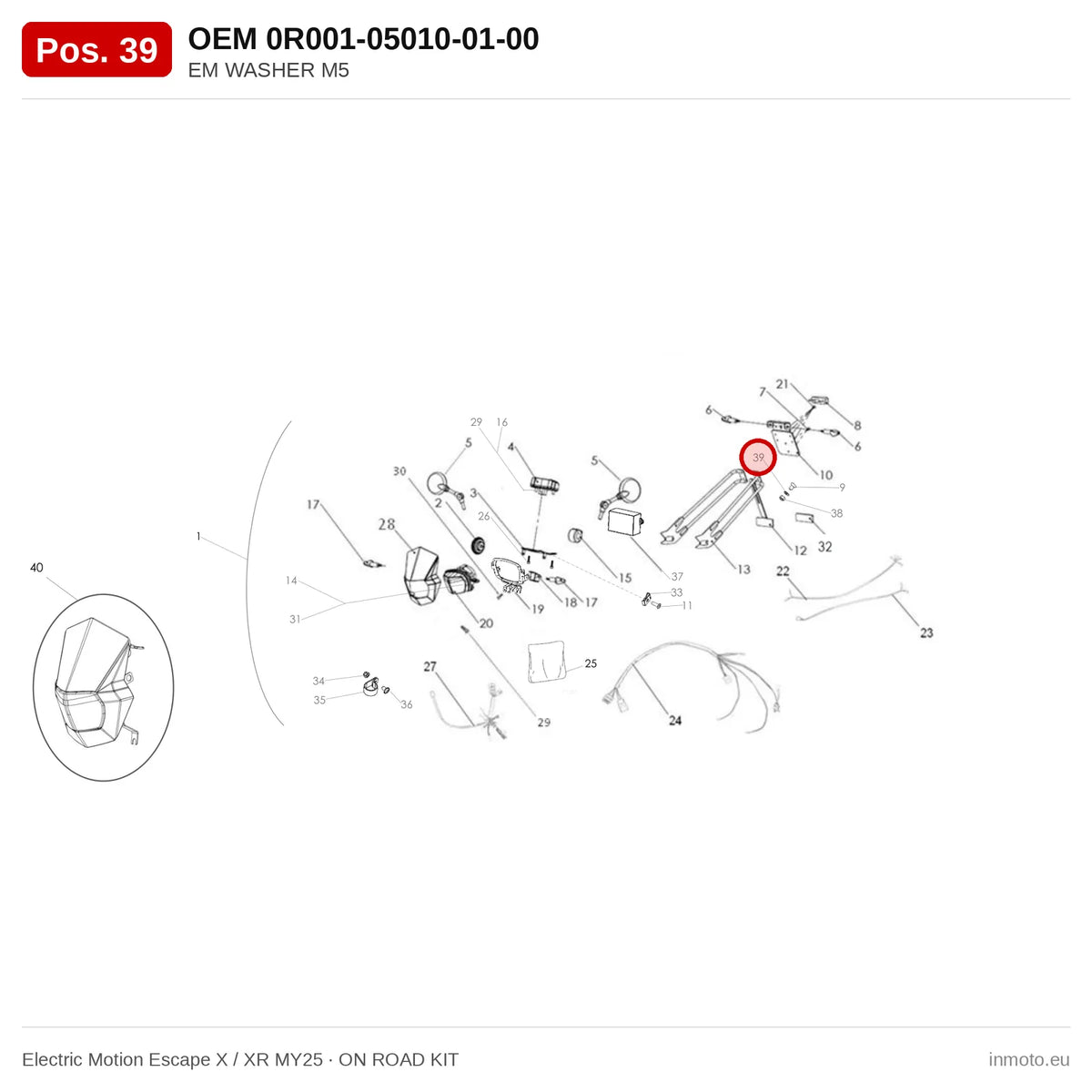 EM WASHER M5 – Electric Motion Escape X / XR MY25 exploded view, on road kit, pos. 39