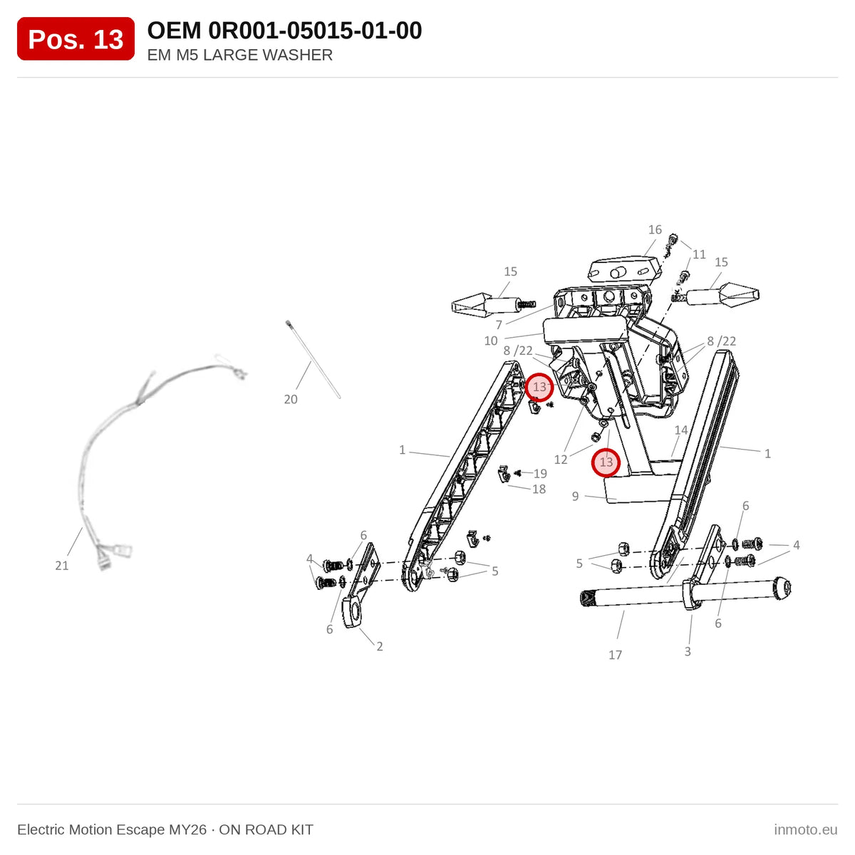 EM M5 LARGE WASHER – Electric Motion Escape MY26 exploded view, on road kit, pos. 13