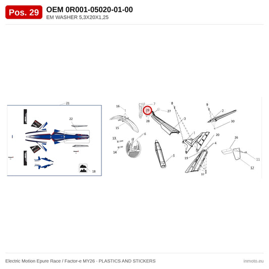 EM WASHER 5,3X20X1,25 – Electric Motion Epure Race / Factor-e MY26 exploded view, plastics and stickers, pos. 29