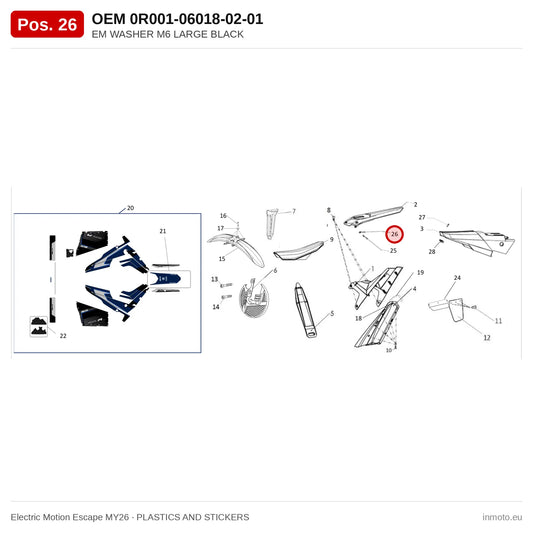EM WASHER M6 LARGE BLACK – Electric Motion Escape MY26 exploded view, plastics and stickers, pos. 26