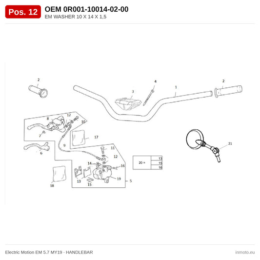 EM WASHER 10 X 14 X 1,5 – Electric Motion EM 5.7 MY19 exploded view, handlebar, pos. 12