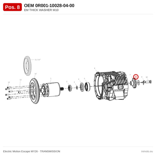EM THICK WASHER M10 – Electric Motion Escape MY26 exploded view, transmission, pos. 8