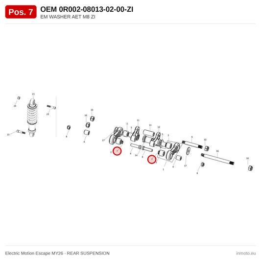 EM WASHER AET M8 ZI – Electric Motion Escape MY26 exploded view, rear suspension, pos. 7