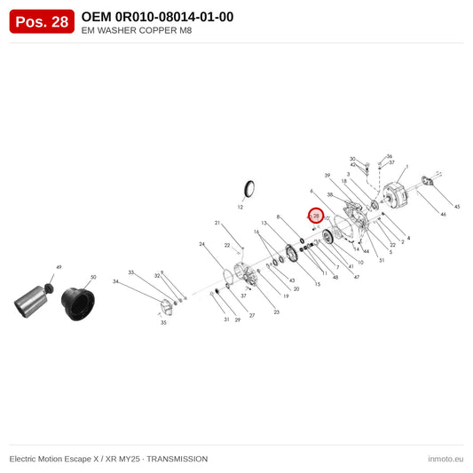 EM WASHER COPPER M8 – Electric Motion Escape X / XR MY25 exploded view, transmission, pos. 28
