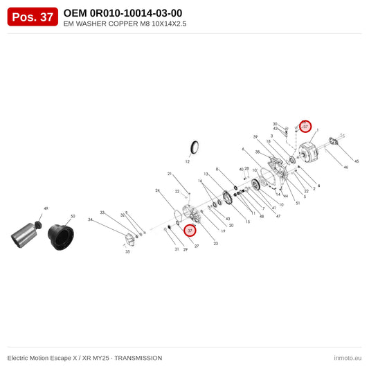 EM WASHER COPPER M8 10X14X2.5 – Electric Motion Escape X / XR MY25 exploded view, transmission, pos. 37
