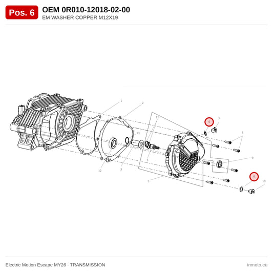 EM WASHER COPPER M12X19 – Electric Motion Escape MY26 exploded view, transmission, pos. 6