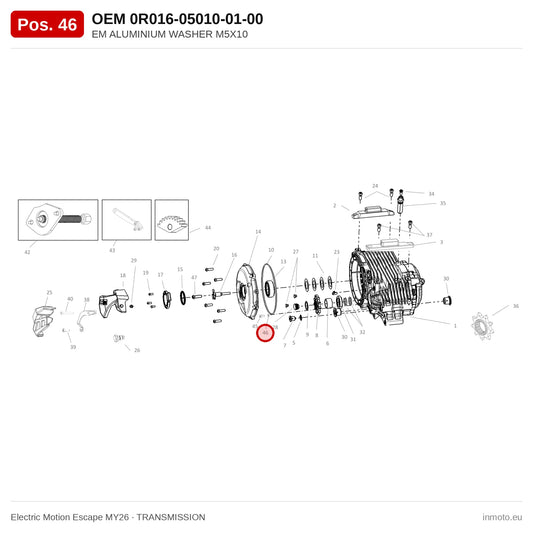 EM ALUMINIUM WASHER M5X10 – Electric Motion Escape MY26 exploded view, transmission, pos. 46