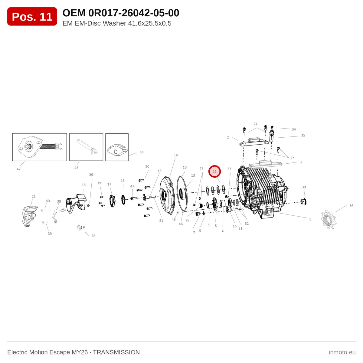 EM EM-Disc Washer 41.6x25.5x0.5 – Electric Motion Escape MY26 exploded view, transmission, pos. 11