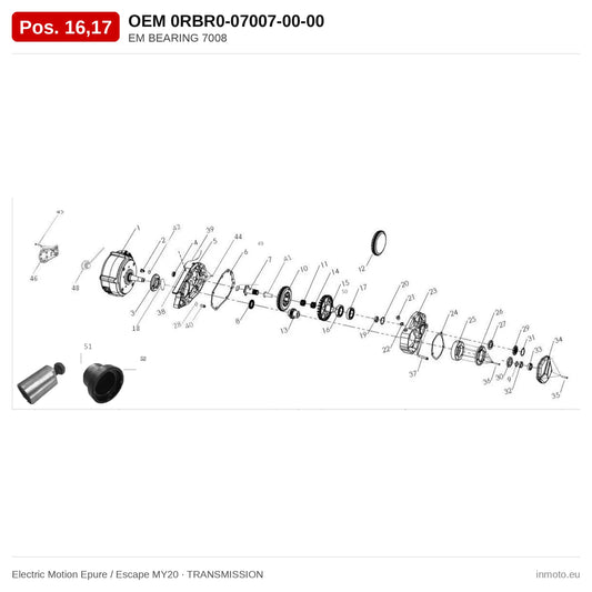 EM BEARING 7008 – Electric Motion Epure / Escape MY20 exploded view, transmission, pos. 16,17