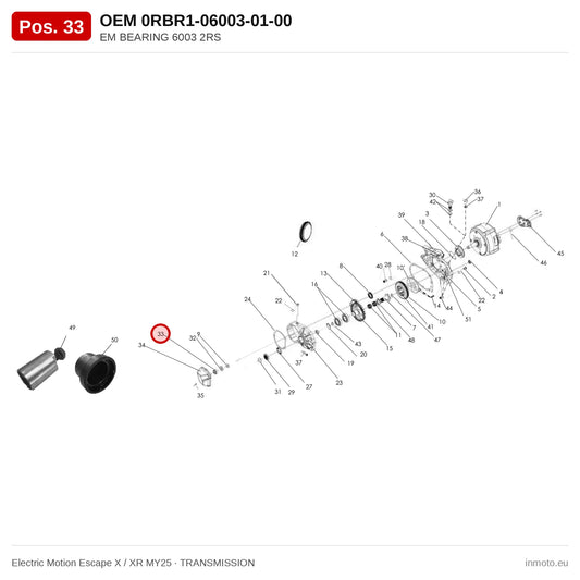 EM BEARING 6003 2RS – Electric Motion Escape X / XR MY25 exploded view, transmission, pos. 33
