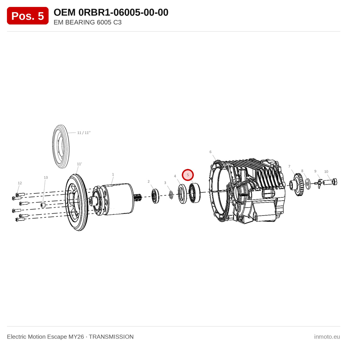 EM BEARING 6005 C3 – Electric Motion Escape MY26 exploded view, transmission, pos. 5