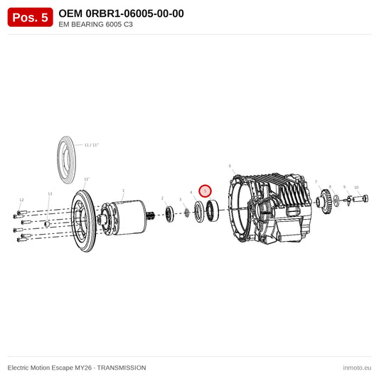 EM BEARING 6005 C3 – Electric Motion Escape MY26 exploded view, transmission, pos. 5