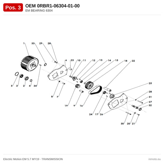 EM BEARING 6304 – Electric Motion EM 5.7 MY19 exploded view, transmission, pos. 3