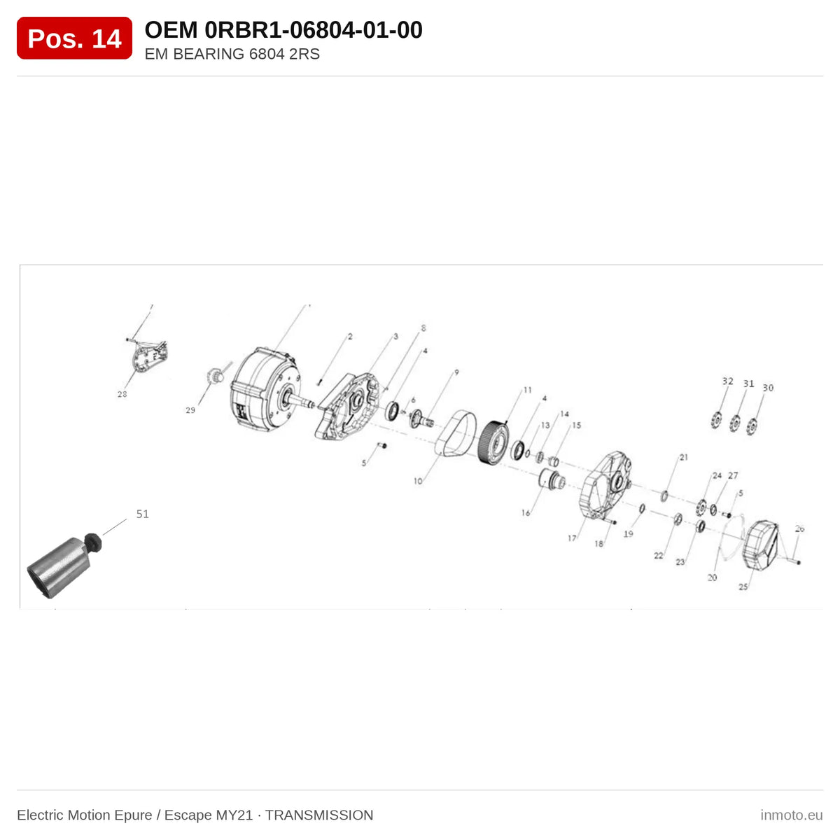 EM BEARING 6804 2RS – Electric Motion Epure / Escape MY21 exploded view, transmission, pos. 14