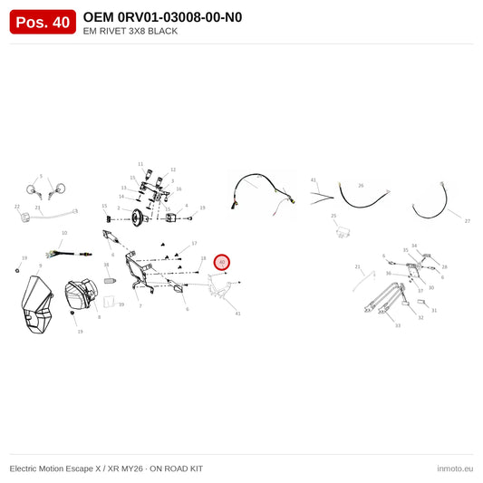 EM RIVET 3X8 BLACK – Electric Motion Escape X / XR MY26 exploded view, on road kit, pos. 40