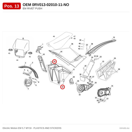 EM RIVET PUSH – Electric Motion EM 5.7 MY16 exploded view, plastics and stickers, pos. 13