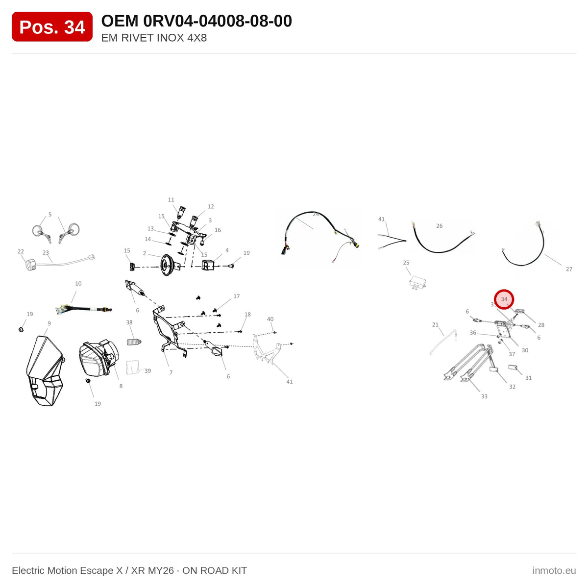 EM RIVET INOX 4X8 – Electric Motion Escape X / XR MY26 exploded view, on road kit, pos. 34