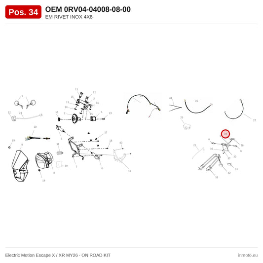 EM RIVET INOX 4X8 – Electric Motion Escape X / XR MY26 exploded view, on road kit, pos. 34