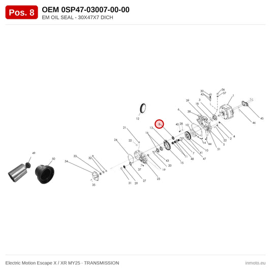EM OIL SEAL - 30X47X7 DICH – Electric Motion Escape X / XR MY25 exploded view, transmission, pos. 8