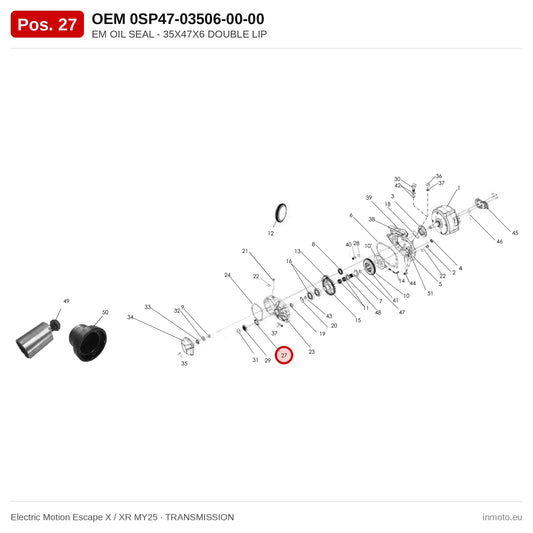 EM OIL SEAL - 35X47X6 DOUBLE LIP – Electric Motion Escape X / XR MY25 exploded view, transmission, pos. 27
