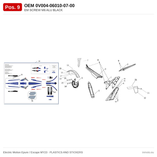 EM SCREW M6 ALU BLACK – Electric Motion Epure / Escape MY23 exploded view, plastics and stickers, pos. 9