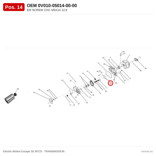 EM SCREW CHC M5X14 12.9 – Electric Motion Escape SE MY25 exploded view, transmission, pos. 14