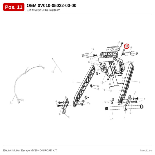 EM M5x22 CHC SCREW – Electric Motion Escape MY26 exploded view, on road kit, pos. 11