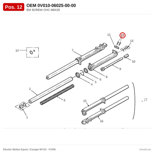 EM SCREW CHC M6X25 – Electric Motion Epure / Escape MY20 exploded view, fork, pos. 12