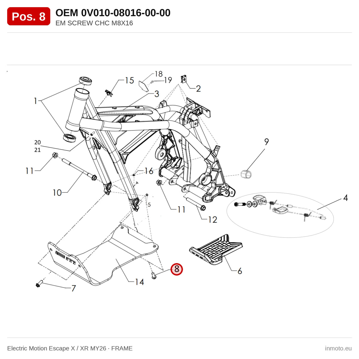 EM SCREW CHC M8X16 – Electric Motion Escape X / XR MY26 exploded view, frame, pos. 8