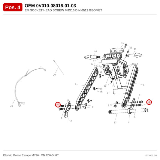 EM SOCKET HEAD SCREW M8X16 DIN 6912 GEOMET – Electric Motion Escape MY26 exploded view, on road kit, pos. 4