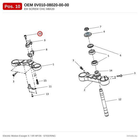 EM SCREW CHC M8X20 – Electric Motion Escape X / XR MY26 exploded view, steering, pos. 10